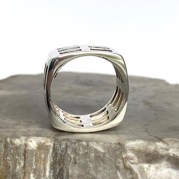 Sterling Silver 925 Square Chunky Geometric Cutout Unisex Band Ring Sz 11.5 - Picture 16 of 16
